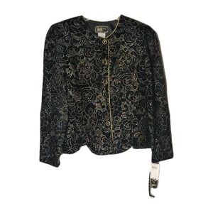 Vtg NWT RK Evening Black Velvet Floral Sparkle Brocade Jacket Womens 8 Medium